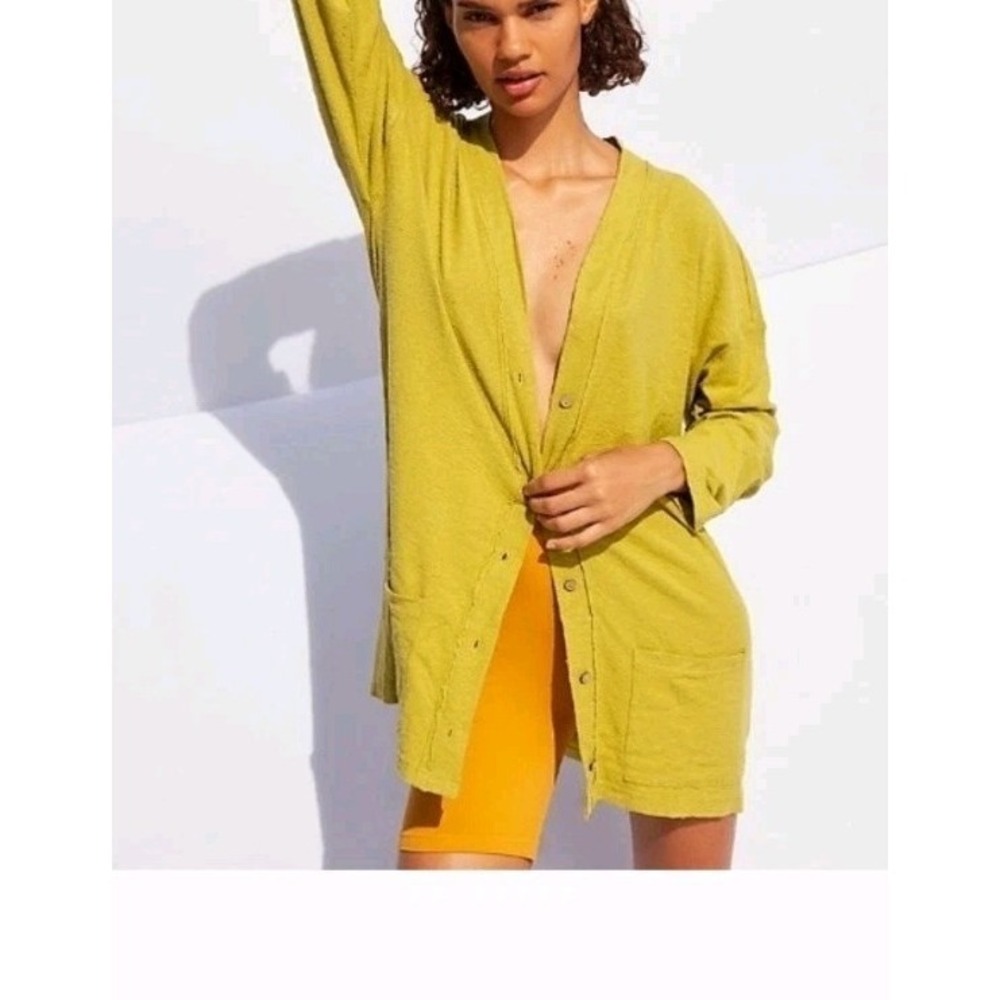 Free People Beach Take A Walk Cardigan Sweater Size Medium‎ Green Nubby